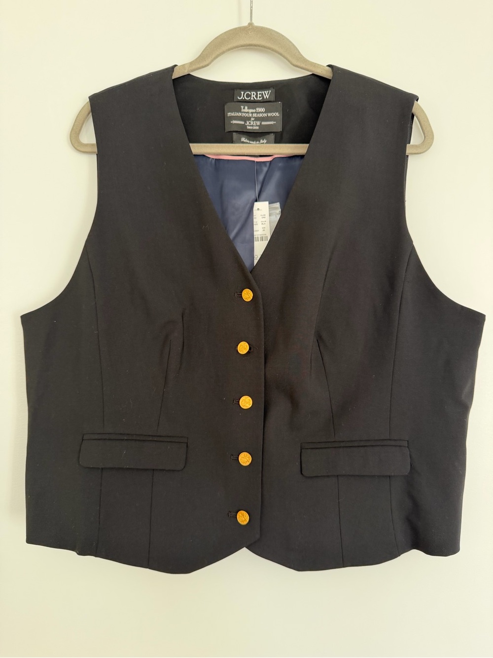J.Crew Tollegno Wool Vest Black Size 20 Brand New with Tags